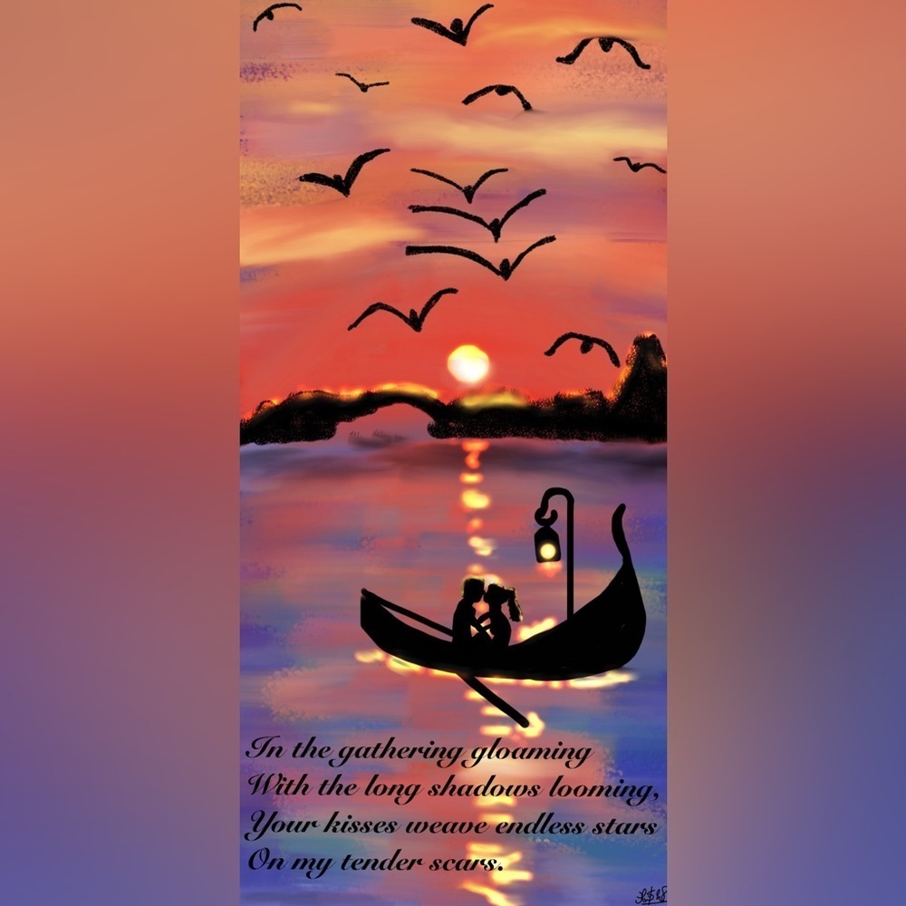 Lovers in sunset Print and Poem